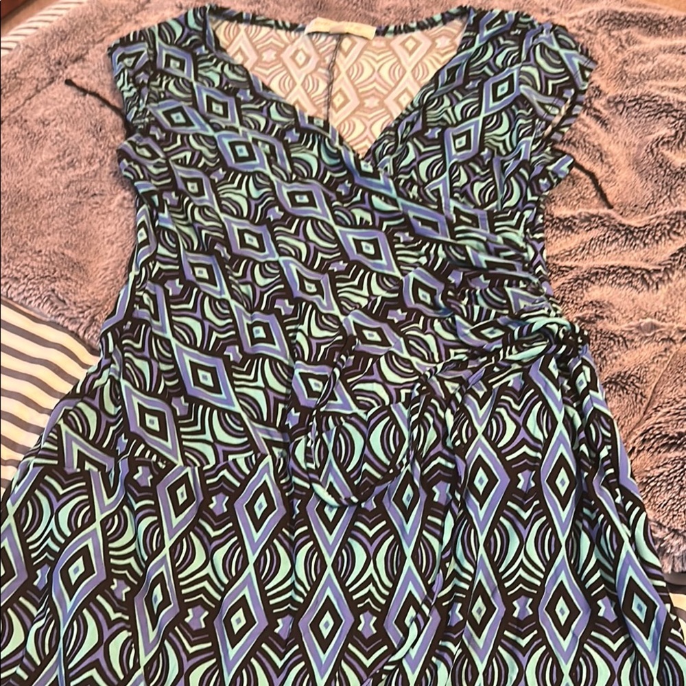 Geometric Patterned Dress in Blue and Green